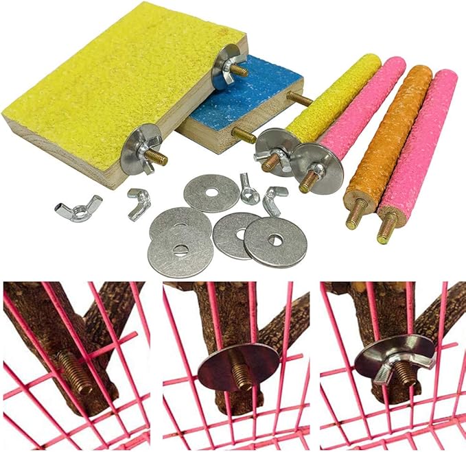 Hamiledyi 6 PCS Bird Perch Stand Toy Wood Parrot Paw Grinding Stick Perch Stand Platform Parakeet Cage Accessories Exercise Toys for Budgies Cockatiel Conure