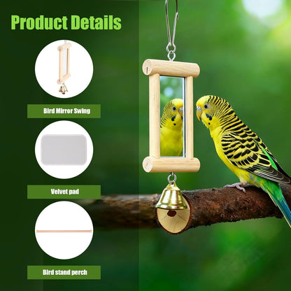 Parrot Travel Cage Carrier with Bird Cage Bells Mirror Set,Portable Small Bird Parakeet Bag with Standing Perch and Comfy Mat Bird Carry Transport Bag with Clear Window Outdoor Adventure
