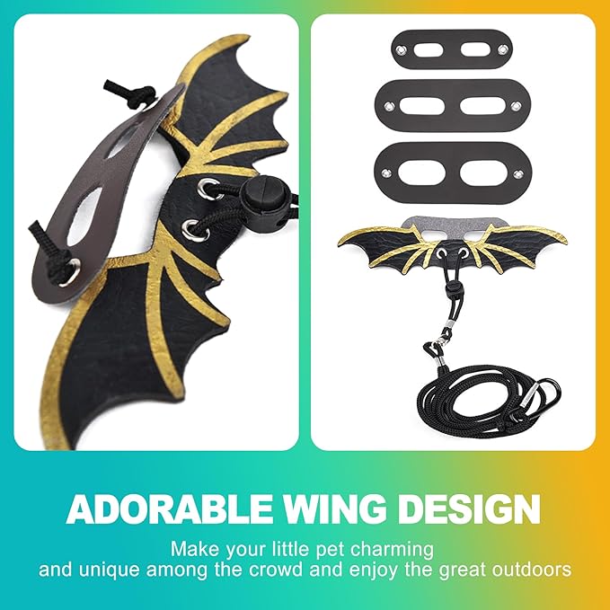 3 Pack Bearded Dragon Harness and Leash Set, Adjustable Soft Leather Reptile Costume with Cool Wings for Lizards, Geckos, Chameleons, Iguanas, Small Pets, Outdoor Walking, Black