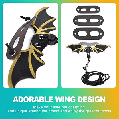 3 Pack Bearded Dragon Harness and Leash Set, Adjustable Soft Leather Reptile Costume with Cool Wings for Lizards, Geckos, Chameleons, Iguanas, Small Pets, Outdoor Walking, Black
