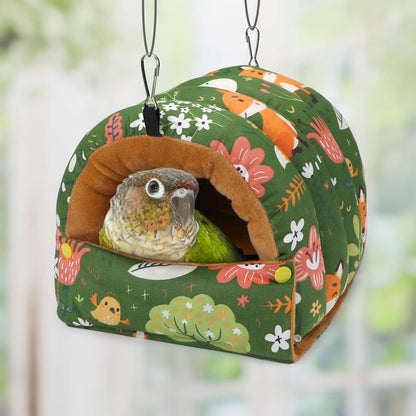 Wontee Bird Nest House Winter Warm Snuggle Hut Bird Bed Hanging Hammock for Parrots Budgies Parakeets Caique Senegal Cockatiels Conures (Large, Green)