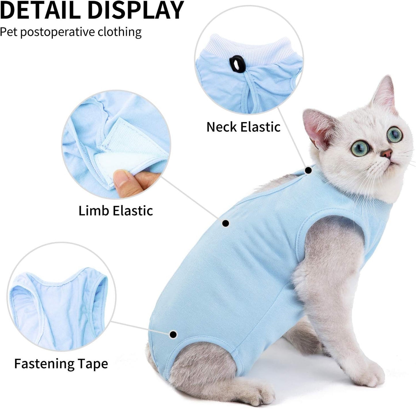 Kitten Onesies, Cat Recovery Suit for Abdominal Wounds or Skin Diseases, After Surgery Wear Anti Licking Wounds, Breathable Great E-Collar Alternative for Cat Blue S