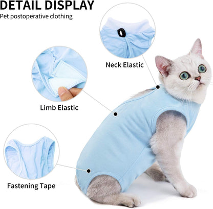 Kitten Onesies, Cat Recovery Suit for Abdominal Wounds or Skin Diseases, After Surgery Wear Anti Licking Wounds, Breathable Great E-Collar Alternative for Cat Blue S