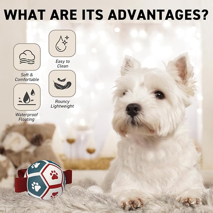 QDAN Small Dog Toys, Puppy Balls, Dog Balls with Straps for Small Breed, Soccer Ball for Dogs, Puppy Toys, Dog Birthday Gift (Blue Red, 3.5 inch)