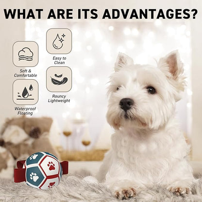 QDAN Small Dog Toys, Puppy Balls, Dog Balls with Straps for Small Breed, Soccer Ball for Dogs, Puppy Toys, Dog Birthday Gift (Blue Red, 3.5 inch)