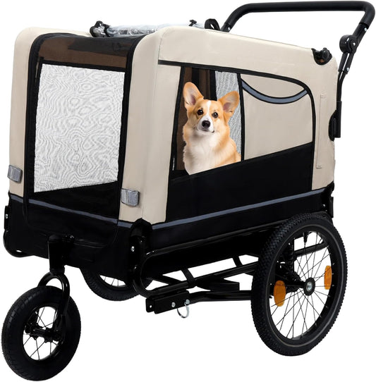 Pet Bike Trailer for Dogs, 88LBS Capacity Dog Bicycle Trailer with 20" Pneumatic Rubber Wheels, Multi-Directional Ventilation, Waterproof Cover, Perfect for Cycling with Pets