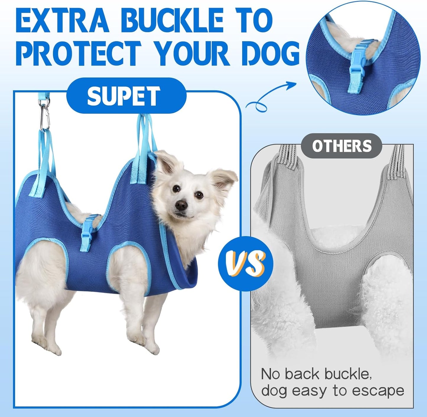 Supet Dog Grooming Hammock, Dog Hanging Harness for Nail Trimming Doorframe, Pet Holder Restraint for Clipping Nails, Pet Hoist Sling for Cutting Nails, Ear & Eye Cleaning, Medicine at Home (L)