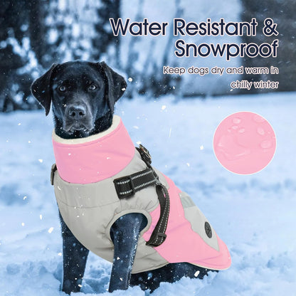 IECOii Dog Winter Coat Waterproof - Pink, Medium - Dog Coat with Harness Built in for Medium Dogs, Thermal Warm Fleece Lined with Zip Up Cold Weather Jacket, Reflective Snowsuit for Outdoor Hiking