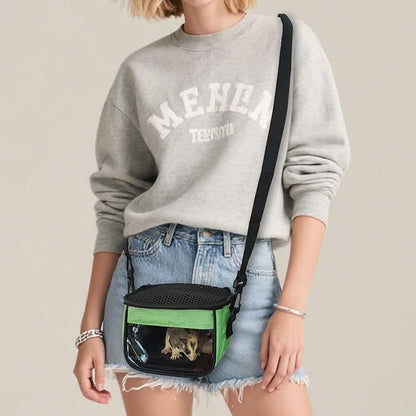 Small Pet Carrier Bag - Single - Shoulder Outdoor Carrier for Hamsters, Sugar Gliders & Flying Squirrels Portable Small Pet Travel Bag (Green)