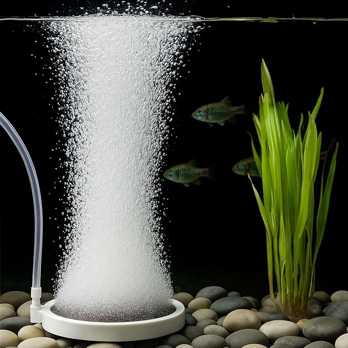Fish Tank Bubbler, 3.2 Inch Aquarium Air Stone Kit, Nano Quiet Oxygen Diffuser for 20-70 Gallon Tanks, High Dissolved Oxygen, Dirt-Resistant Air Stone Bubbler with Tubing & Suction Cups