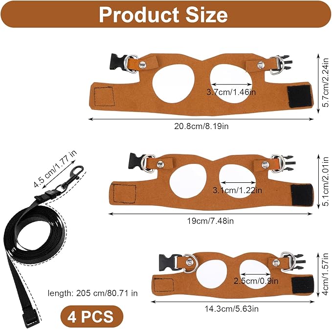 3 Sizes Leash for Bearded Dragon,Bearded Dragon Leash and Harness Set,Adjustable Soft Leather Lizard Harness for Reptile, Squirrel, Rat, Small Animal Walking Vest (Brown)