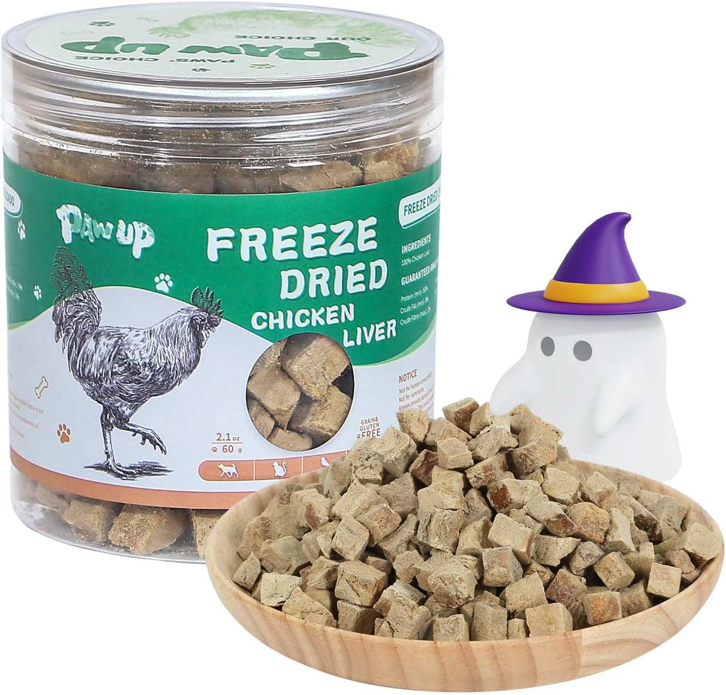 PAWUP Freeze Dried Chicken Liver Pet Treats, High Protein Freeze-Dried Pet Food for Dogs, Cats, Fresh Ingredient Snacks, 2.1 oz, Rawhide Free&Grain Free
