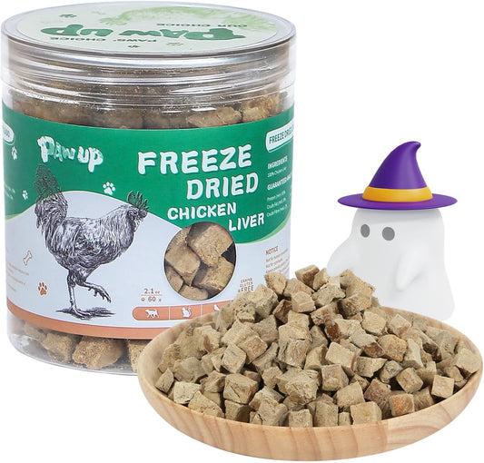 PAWUP Freeze Dried Chicken Liver Pet Treats, High Protein Freeze-Dried Pet Food for Dogs, Cats, Fresh Ingredient Snacks, 2.1 oz, Rawhide Free&Grain Free