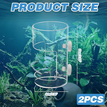 2Pcs Aquarium Fish Feeder Feeding Tray with Suction Cup, Feeding Tube Tank Divider Aquarium Breeder Box Fish Bowls Accessories Round for Turtle Shrimp Supplies Round
