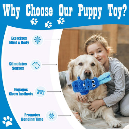 Squeaky Dog Toy Plush, Stuffed Crinkle Tug of War Dog Toy Keep Them Busy Pet Puppy Birthday Toy for Small Medium Large Dogs (Blue)