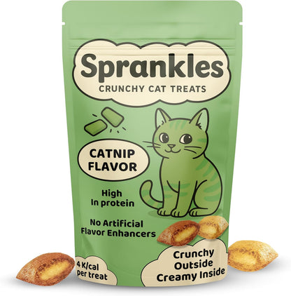 Crunchy Cat Treats – Dual‐Texture Crunch & Creamy Soft Feline Snack Bites for All Life Stages, Great for Training Treat Value Bags (1 Pound, Catnip)