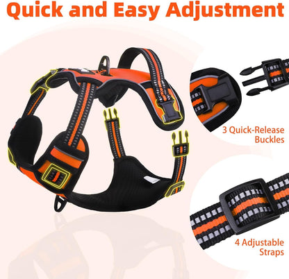 PUPTECK No Pull Dog Harness for Large, Adjustable Reflective Dog Harness with Handle Easy Control, Comfortable Soft Padded Pet Vest Harness for Large Dogs, Orange L