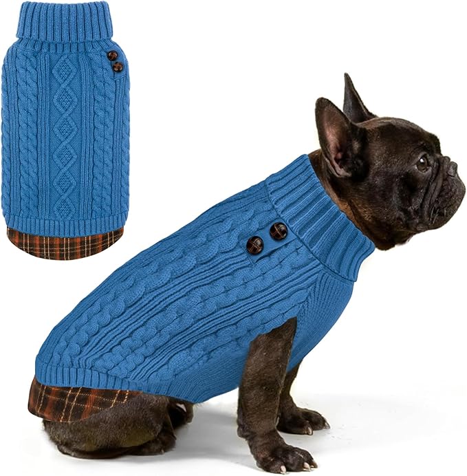 KYEESE Dog Sweater Stretchy Knitwear Cat Clothes with Gingham Patchwork Comfy Pet Coat for Fall Winter Cold Weather Soft Pullover Dog Sweaters for Small Dogs Male Warm Turtleneck Small Dogs Sweater