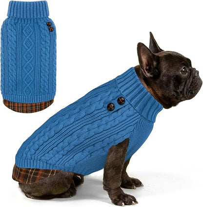 KYEESE Dog Sweater Stretchy Knitwear Cat Clothes with Gingham Patchwork Comfy Pet Coat for Fall Winter Cold Weather Soft Pullover Dog Sweaters for Small Dogs Male Warm Turtleneck Small Dogs Sweater