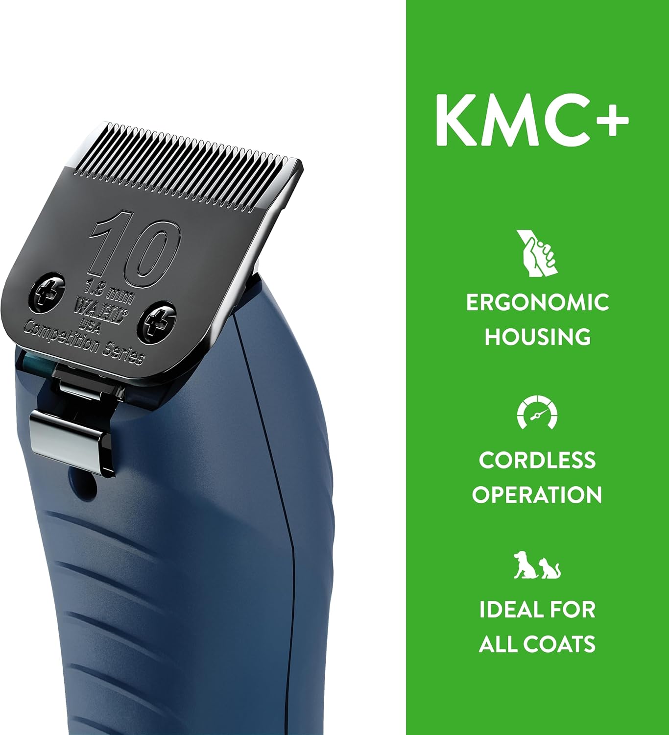 Wahl Professional Animal KMC+ 2-Speed Cordless Clipper (3027168) - Detachable Blade Pet & Dog Clipper Kit - Patented Ergonomic Housing Design - Navy