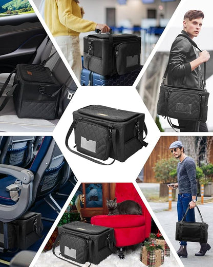 PETUX Small Cat Carrier - Pet Carrier Airline Approved for Kitten Under 10 lb - Escape-Proof, Foldable and Portable Cat Carriers with Removable Bag and Safety Buckle for Travel, Vet Visits - Black