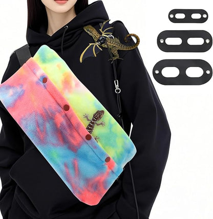 Bearded Dragon Leash and Harness Set, Adjustable Bearded Dragon Carrier Sling Leash and Carrier, Lizard Reptile Small Pet Training Leashes and Beardie Snuggle Sling Bag for Outdoor Travel (Rainbow)