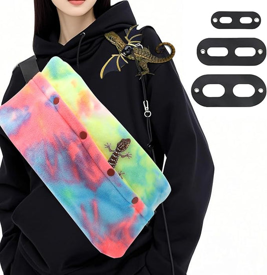 Bearded Dragon Leash and Harness Set, Adjustable Bearded Dragon Carrier Sling Leash and Carrier, Lizard Reptile Small Pet Training Leashes and Beardie Snuggle Sling Bag for Outdoor Travel (Rainbow)