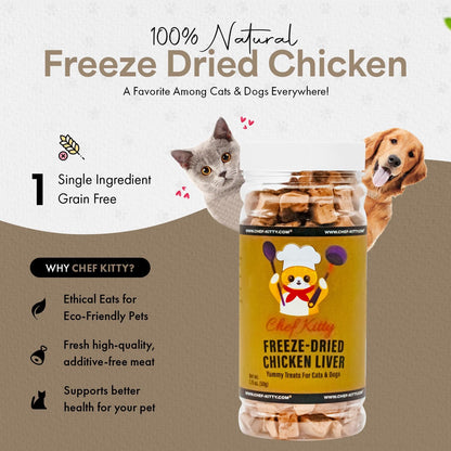 Freeze-Dried Chicken Liver Treats for Cats & Dogs – 100% Human Grade, Single Ingredient, High-Protein, Healthy Snack – No Additives or Preservatives – 1.7oz - Inspected & Tested in USA