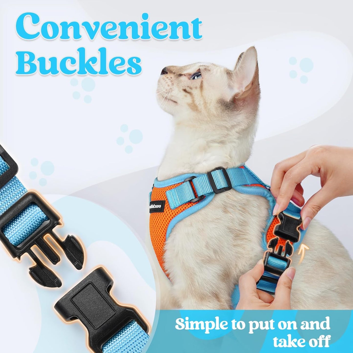 rabbitgoo Cat Harness and Leash Set, Escape Proof Soft Adjustable Vest Harnesses for Outdoor Walking, Easy Control Breathable Kitten Jacket with Reflective Strips, Orange & Light Blue, XXS