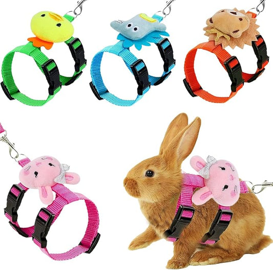 Set of 4 Adjustable Rabbit Harness and Leash for Small Pets, Ferret Leash with Decorations for Rabbit, Kitten, Puppy