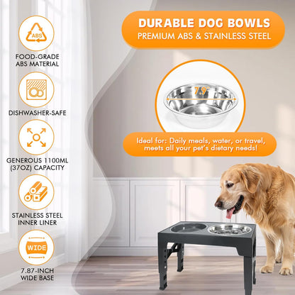 Elevated Dog Bowls 5 Heights Adjustable Raised Dogs Bowl Stand Large/Medium Sized Dog 1L Food Water Bowl Stands 3.1/8.6/9.8/11/12.2in Grey Pet Feeder Dish Station