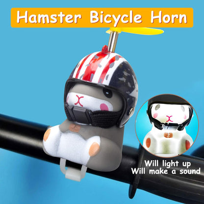 wonuu Duck Bike Bell with Light and Helmet Cute Hamster Bicycle Horn, Dashboard Decoration Hamster Toy Motorcycle Bike Bells Rubber Duck Car Dashboard Decorations (Flag-Hamster)