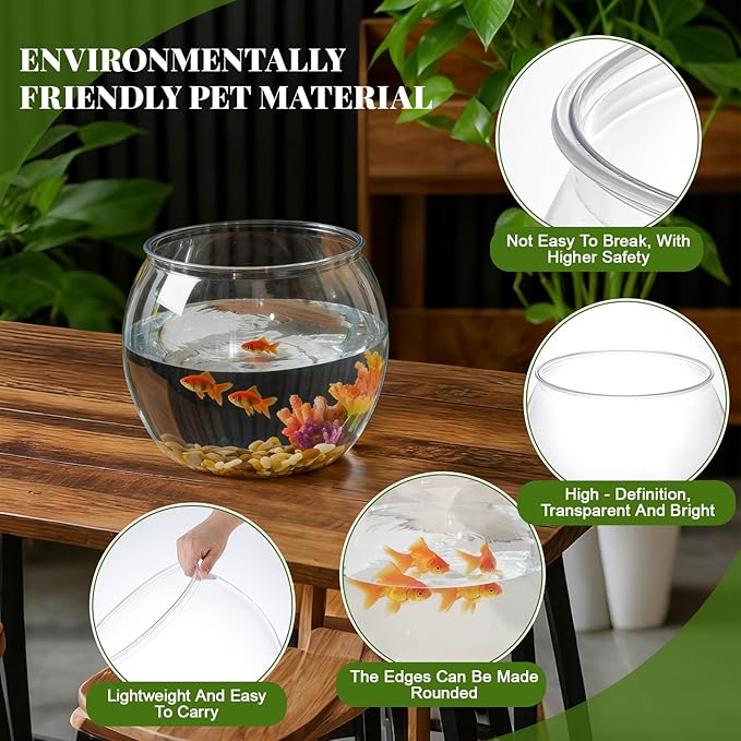 Geelin 1.5 Gallon Plastic Fish Tank Large Bowl Shatterproof with Crystal Clear Clarity for Terrarium, Flower Vase Centerpiece Gift for Fish Lovers(Round)