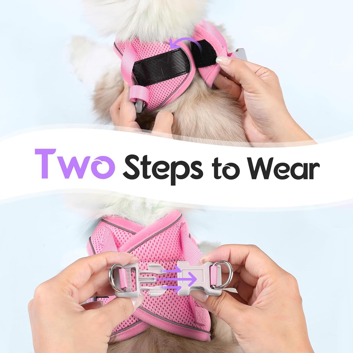 Dooradar Cat Harness and Leash Set, Escape Proof Lightweight Kitten Harness, Soft Breathable Reflective Vest for Outdoor Walking Traveling, Adjustable for Medium Cats, Purple & Pink, M