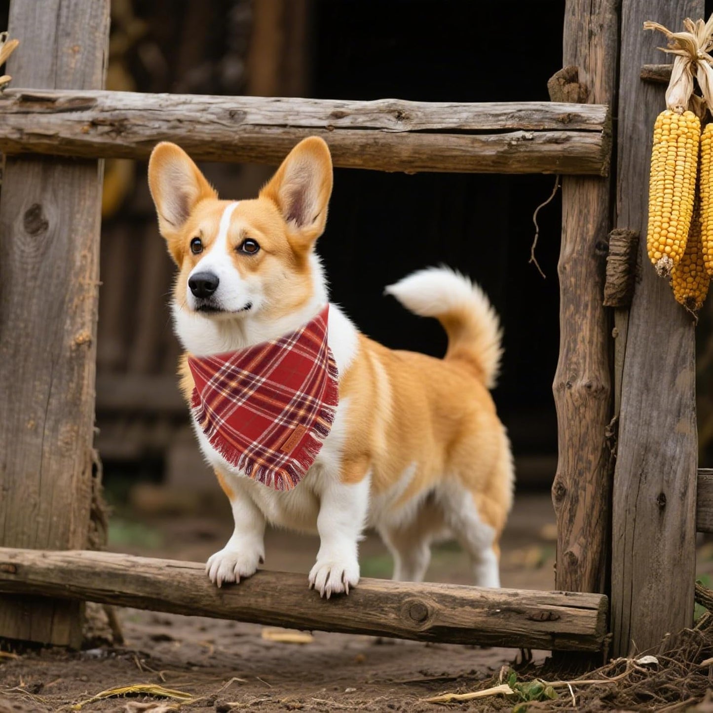 PTDECOR Fall Dog Bandanas with Tassels Edges, Orange and Brown Plaid Scarf Bib, Halloween Thanksgiving Autumn Pet Bandana, Reversible Triangle Bandanas for Medium Large Dogs Pets (Large)