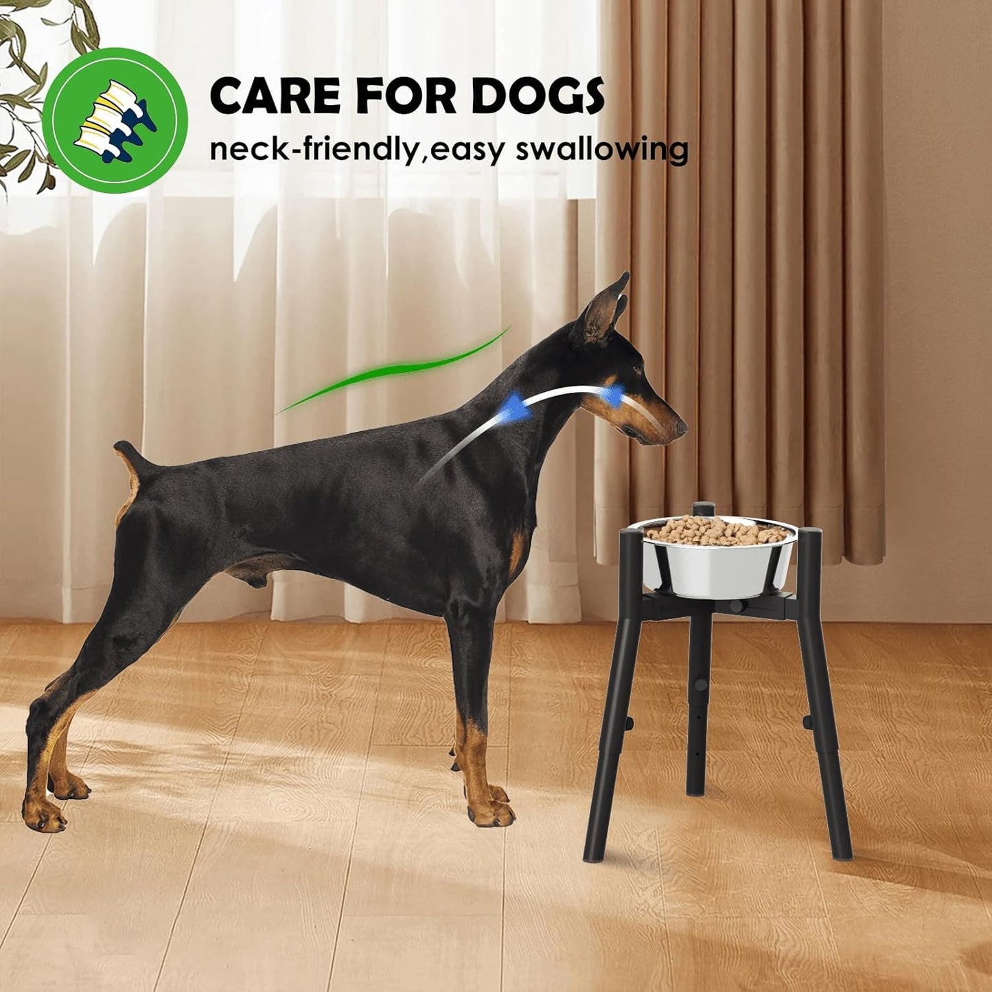 Dog Bowl with Stand for Large Dogs - Includes 61oz Bowls, Adjustable Height & Width Raised Dog Bowl Stand, Single Elevated Food Water Stand, 3 Height Adjust Holder