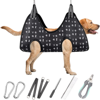 Pet Dog Grooming Hammock Harness for Grooming (XL 80lb), Dog Sling Holder for Clipping Nails with Clippers, Pet Comb