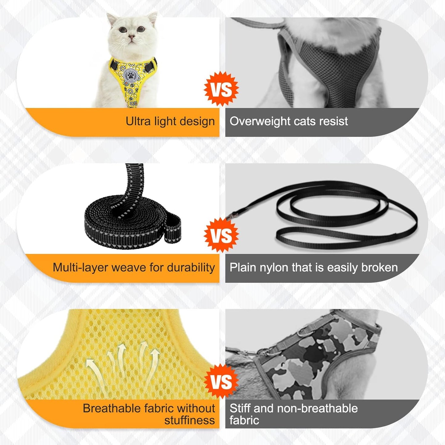 BEAUTYZOO Cat Harness, Escape Proof Cat Leash and Harness Set for Walking, Soft Breathable Vest Harness with Safety Neck Adjustable, Reflective Easy-Control Kitten Harness for Cats (Bee Design)