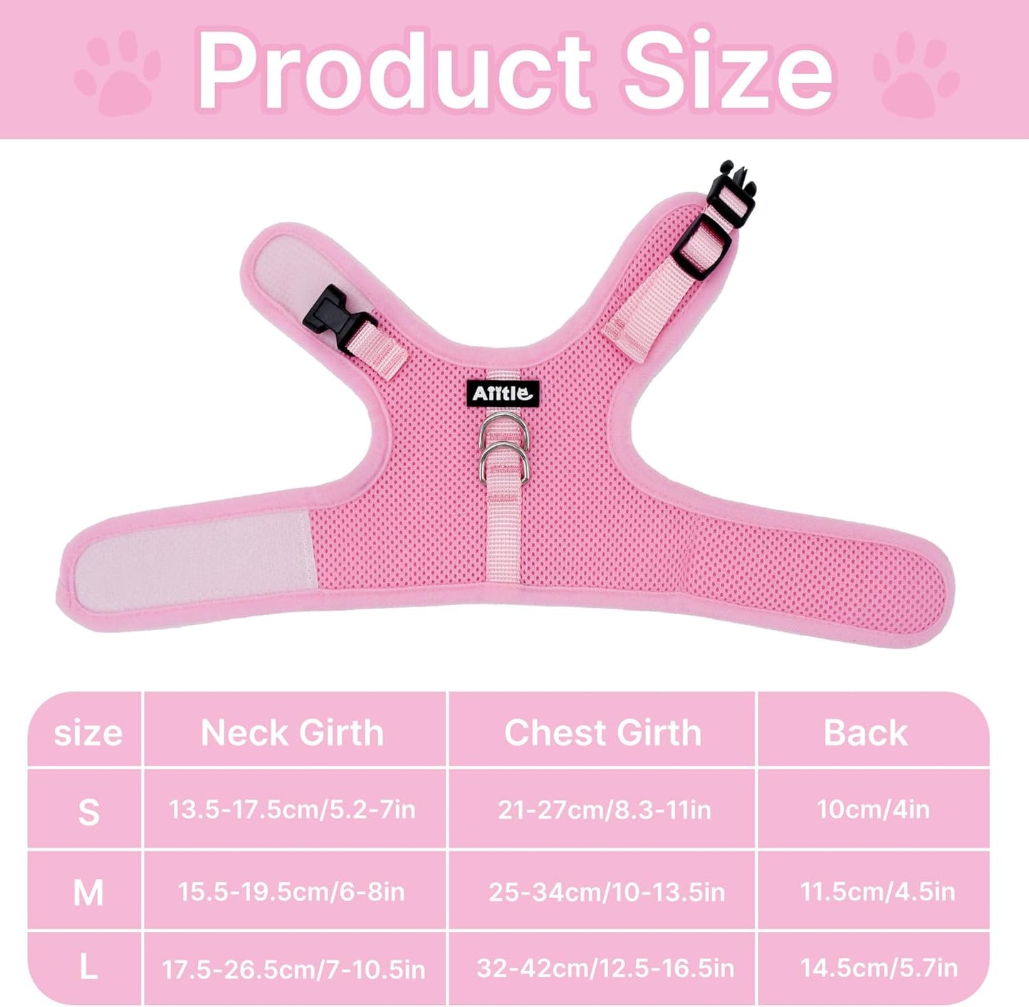 AIITLE Breathable Bunny Harness and Leash Set, Adjustable Straps & Magic Tape Design, Comfort Fit Vest for Puppies, Cats, Squirrels, Rats, Bunnies, Ferrets, Outdoor Walking, Pink S