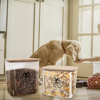 Pet Food Storage Containers, 2Pack Airtight Plastic Dog Cat Food Storage Container with Bamboo Lid,Dog Treat Container Jars Set,Treats Canister for Kitchen or Countertop,BPA Free, Clear