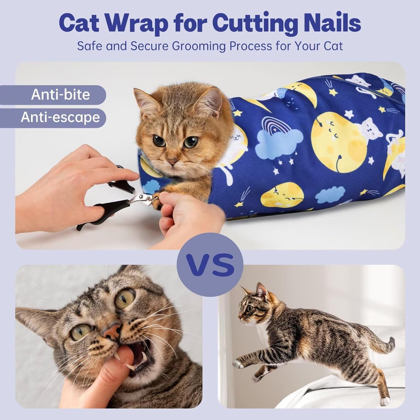 Paw Legend 27.6" Cat Wrap for Grooming Cat Wrap for Cutting Nails Cat Restraint for Nail Clipping Self Adhesive Blanket Restraint Cloth for Cats Within 15lbs