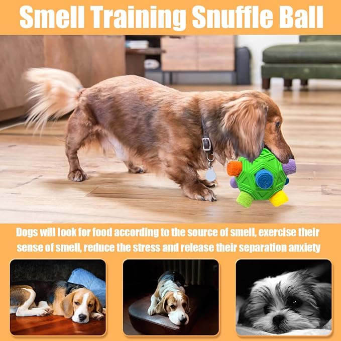 Dog Snuffle Ball-Interactive Puzzle Dog Toys Encourage Natural Foraging Skills Slow Feeder for Training and Stress Relief, Cloth Strip Hiding Food Chew Toys with Squeaky Carrot Toy for Any Size