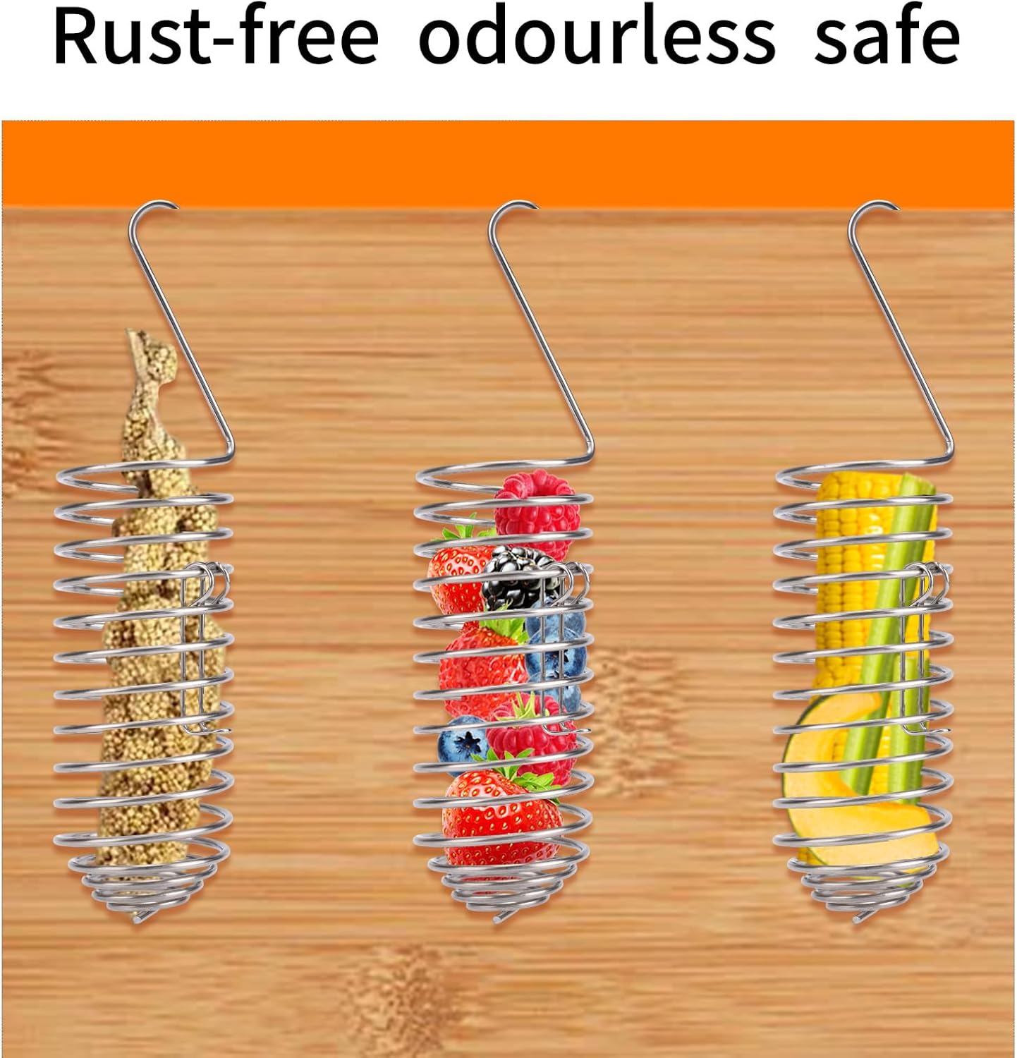 2pcs Bird Treats Holder, Stainless Steel Parrot Food Holder Hanging Basket Cage Accessories Bird Foraging Chew Toy Corn Cob Fruit Vegetable Millet Feeder for Macaw Cockatoo Parakeet Canary