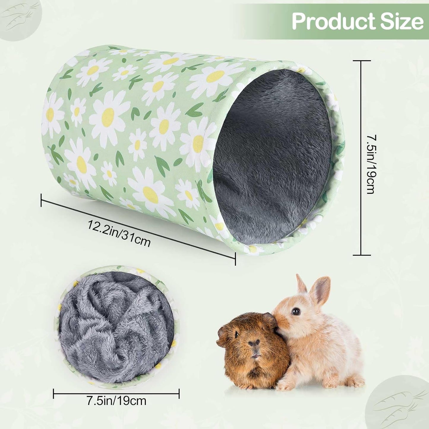 Glittme Guinea Pig Tunnel Washable Guinea Pigs Hideout Portable Rabbit Tunnels Soft Ferret Tunnel for Playing Resting Guinea Pig Accessories for Hedgehogs, Hamster, Bean Green