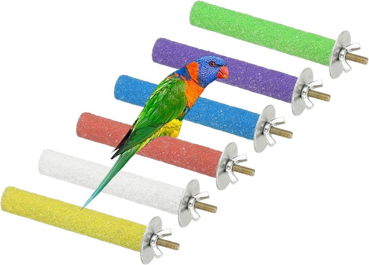 Parrot Perch, Wooden Parrot Perch Stand Toy, Paw Grinding Stick, Bird Cage Accessories, 3.94 x 0.6in (6 Colors, 6 Pcs) Birds Toys Intended for Cage/Parakeets/Conure/Budgie