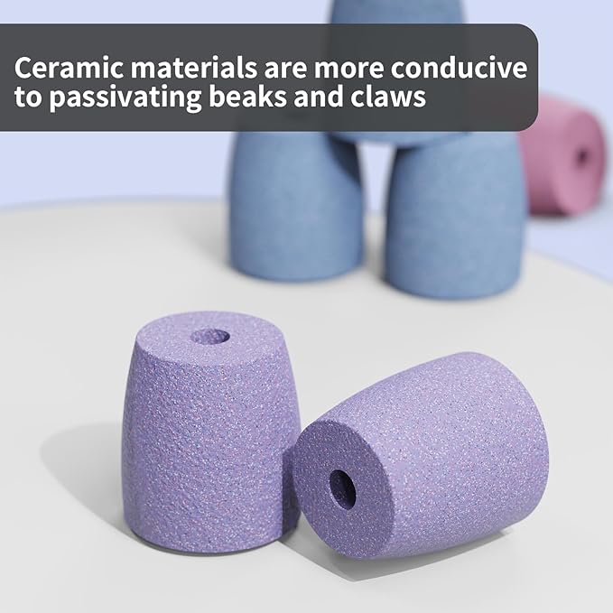 Bird Perch Stand for Parrots – Natural Ceramic Grinding Stick for Beak & Claw Trimming Cage Accessory for Budgies Parakeets Cockatiels Conures Chew Toy with Abrasive Surface (Blue, 7.8Inch)