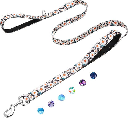 4ft Dog Leash with Two Padded Handles, Heavy Duty Strong Nylon Pet Leash with Soft Neoprene Handle for Small Medium Large Dogs, Daisy