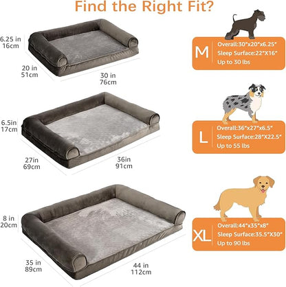 Amazon Basics Dog Bed with Cooling Gel Memory Foam, Pressure-Relief Support for Dogs up to 90lbs, Non-Slip Bottom, Machine Washable Cover, Extra Large Sized (44" x 35"), Taupe