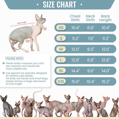 DENTRUN Sphynx Hairless Cats Shirt Pullover Kitten T-Shirts, Breathable Cat Wear Turtleneck Sweater Adorable Cat's Clothes Vest Pajamas Jumpsuit