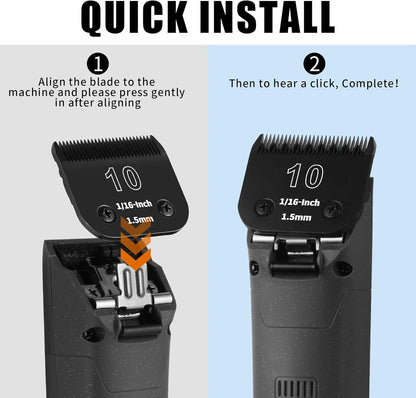 6 Packs Detachable Dog Grooming Steel Blades with Blade case Holder,Compatible with Andis,Oster A5,Wahl KM-10 Series,Cutting Length 1/100" to 1/2"(10+40+7FC+5FC+4FC+3-3/4FC-black)